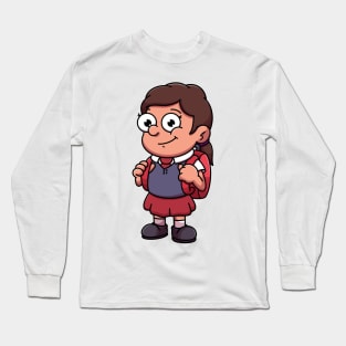 Girl In School Outfit Cartoon Long Sleeve T-Shirt